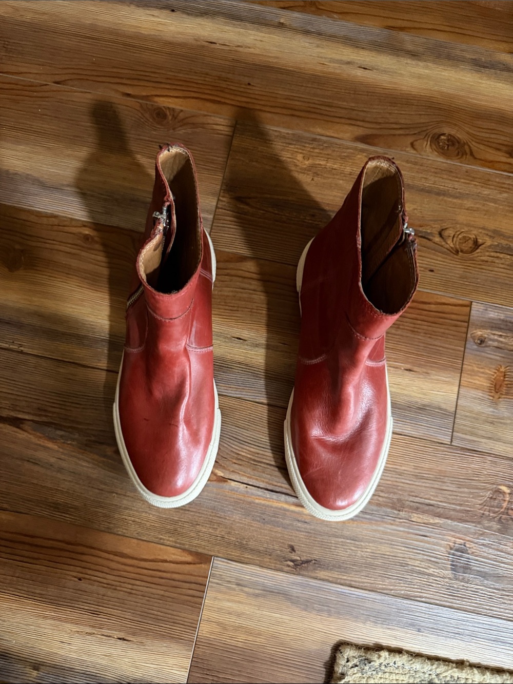 Frye Red Leather Ankle Boots